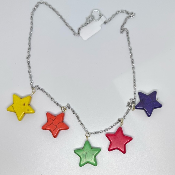 Howlite stone star necklace handmade multi color - Picture 1 of 4